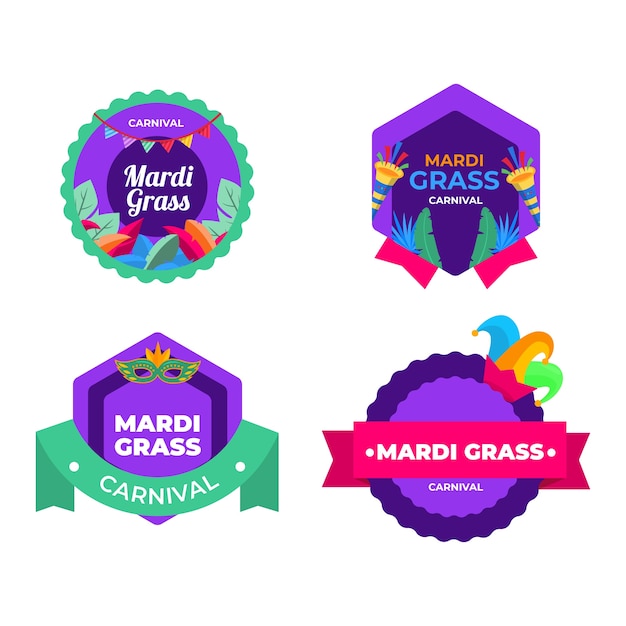 Verzameling van platte mardi gras-badges