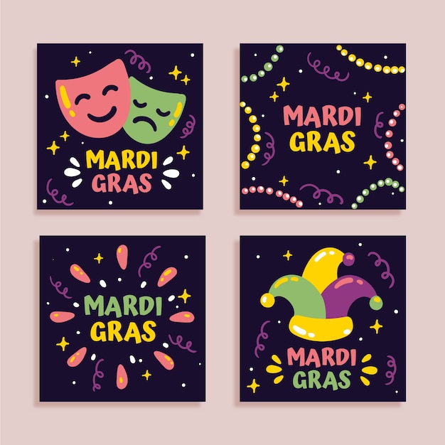 Verzameling van platte mardi gras instagram-berichten