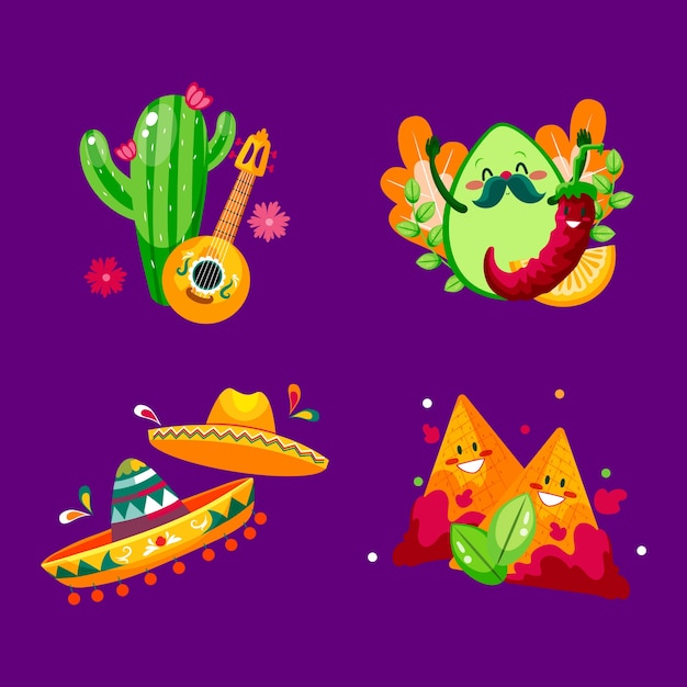 Gratis vector verzameling van platte ontwerpelementen voor de viering van cinco de mayo