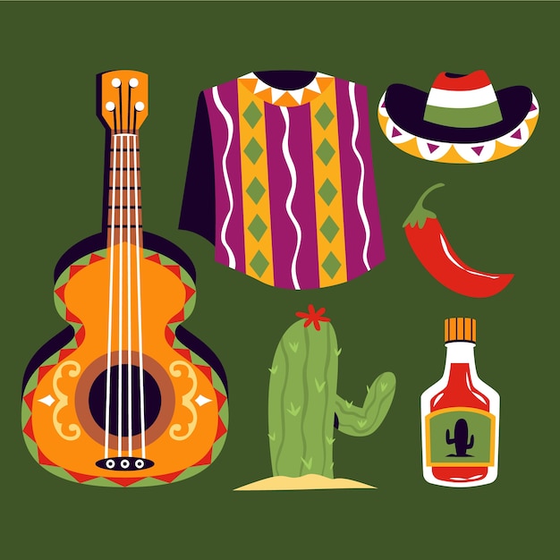 Gratis vector verzameling van platte ontwerpelementen voor de viering van cinco de mayo