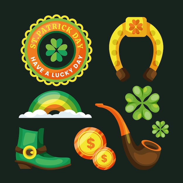 Gratis vector verzameling van platte ontwerpelementen voor de viering van st patrick's day