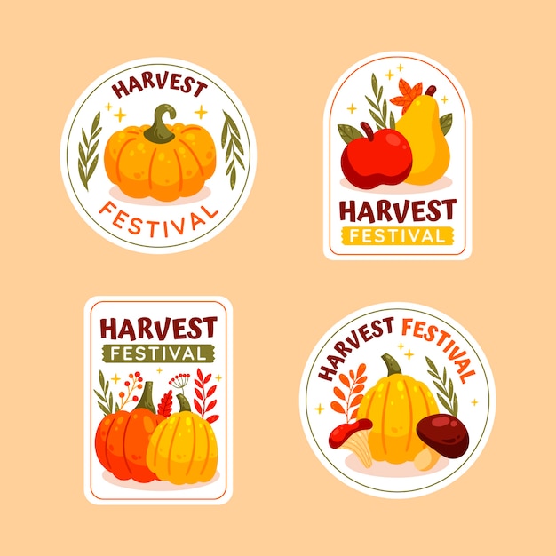 Gratis vector verzameling van platte oogstfestivallabels