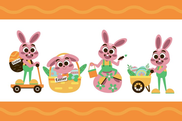 Gratis Vector verzameling van platte paashaasjes