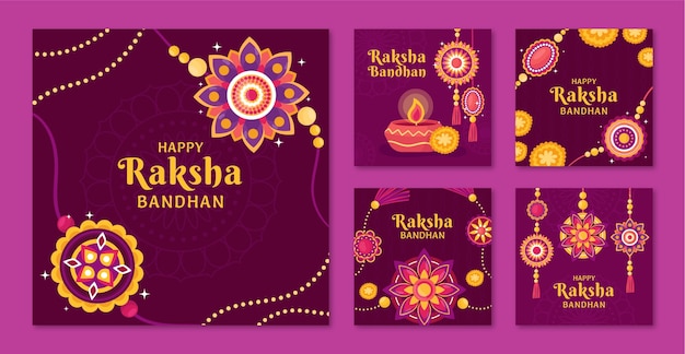 Gratis vector verzameling van platte raksha bandhan instagram-berichten