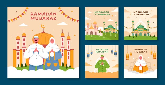 Verzameling van platte ramadan instagram-berichten
