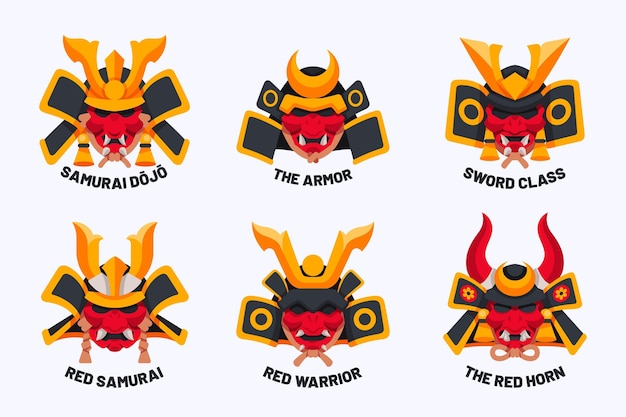 Verzameling van platte samurai-logo's