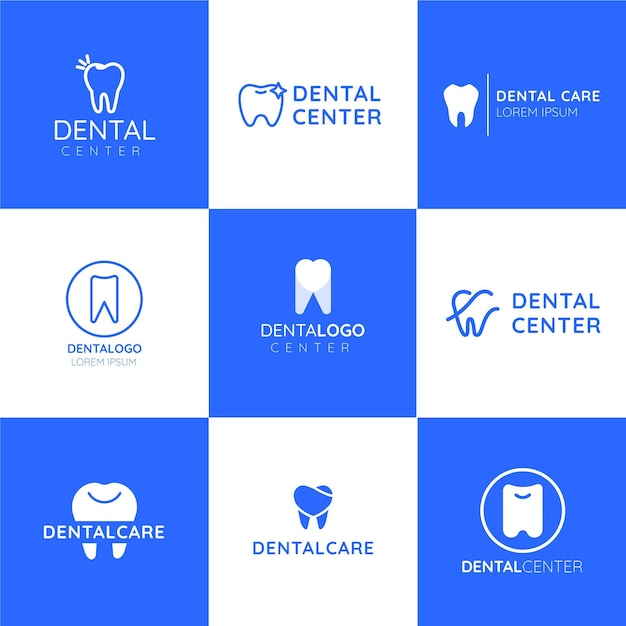 Verzameling van platte tandheelkundige logo-sjablonen