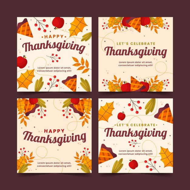 Verzameling van platte Thanksgiving-instagramberichten
