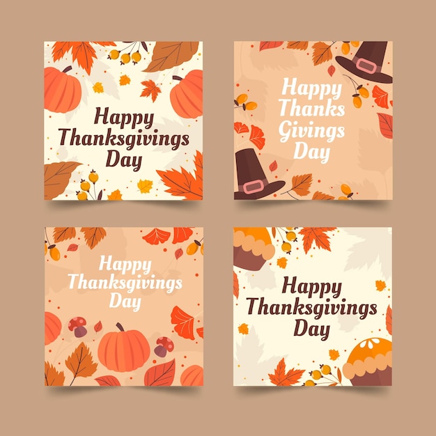 Gratis vector verzameling van platte thanksgiving-instagramberichten