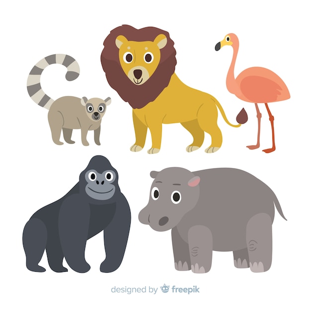 Gratis vector verzameling van platte tropische dieren