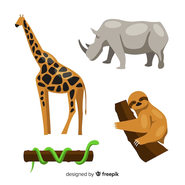 Gratis vector verzameling van platte tropische dieren