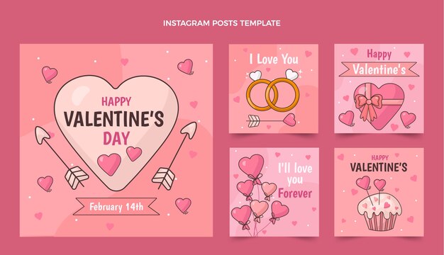 Verzameling van platte valentijnsdag Instagram-berichten