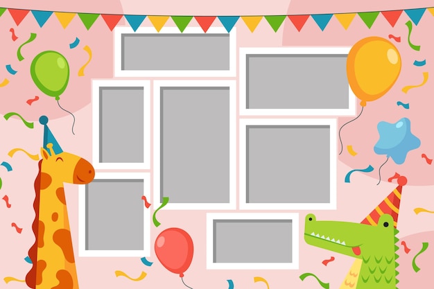 Gratis vector verzameling van platte verjaardag collage frame