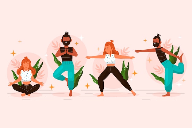 Gratis vector verzameling van platte yogahoudingen