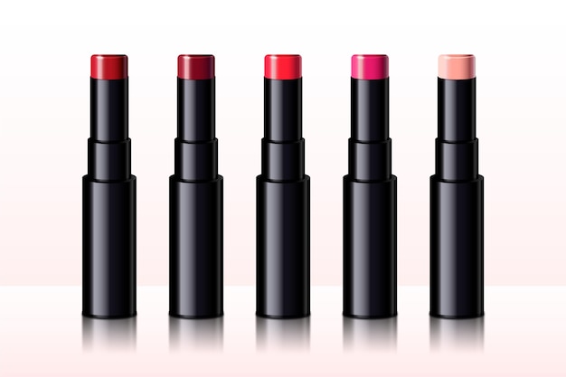 Verzameling van realistische lipsticks met verschillende kleuren