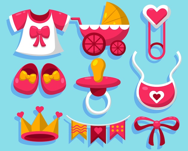 Verzameling van schattig object of items voor voor kleine kinderen in cartoon-stijl grafisch ontwerp voor banner sticker reclame over baby vectorillustratie