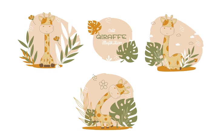 Gratis Vector verzameling van schattige giraffen tekenfilm dieren. vector illustratie.