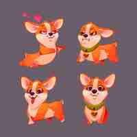 Gratis vector verzameling van stripfiguren corgi