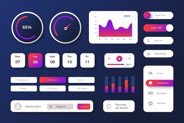 Verzameling van ui/ux-elementen met verloop