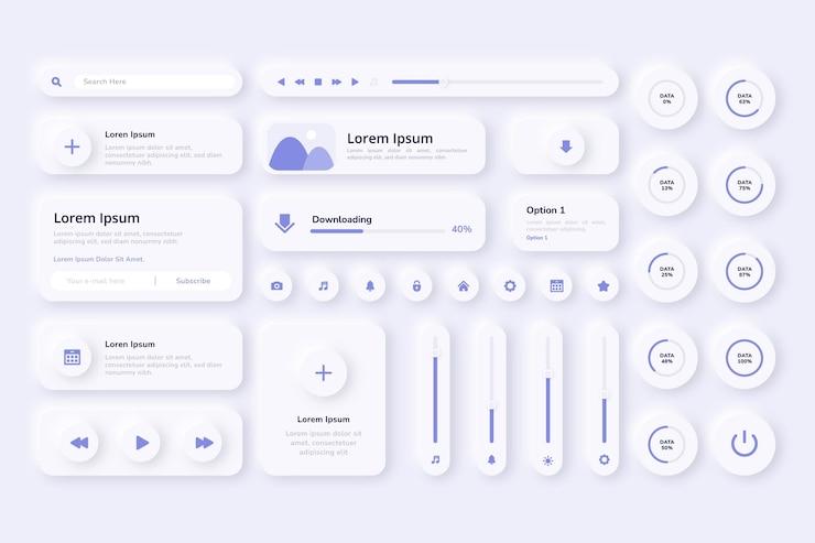 Gratis Vector verzameling van ui/ux-elementen met verloop