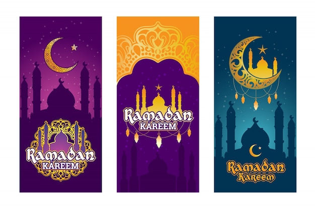 Verzameling van vector gekleurde banners voor ramadan kareem met ramadan elementen