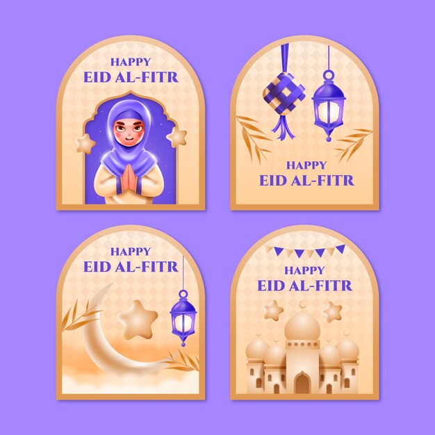 Gratis vector verzameling van verlooplabels voor de viering van eid al-fitr