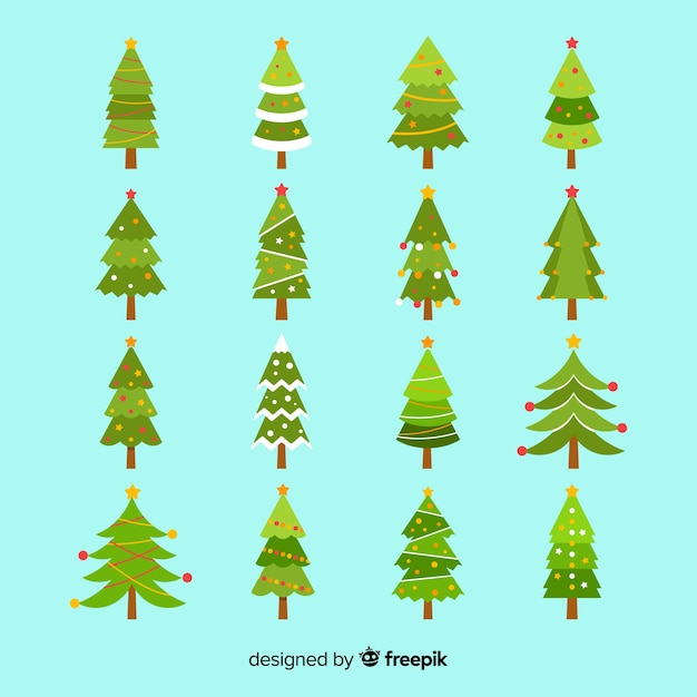 Gratis vector verzameling van verschillende kerstbomen in platte ontwerp