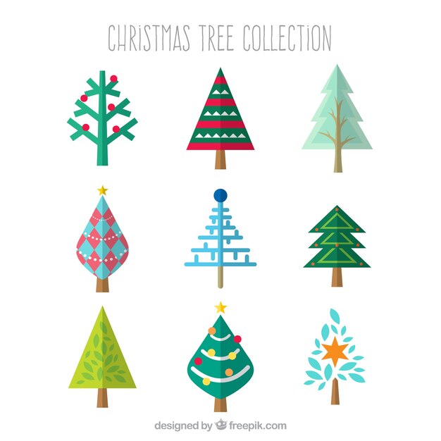 Verzameling van verschillende kerstbomen