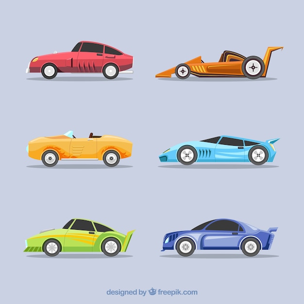 Gratis vector verzameling van verschillende raceauto's