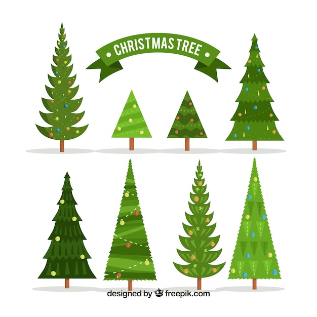 Gratis vector verzameling van verschillende soorten kerstbomen