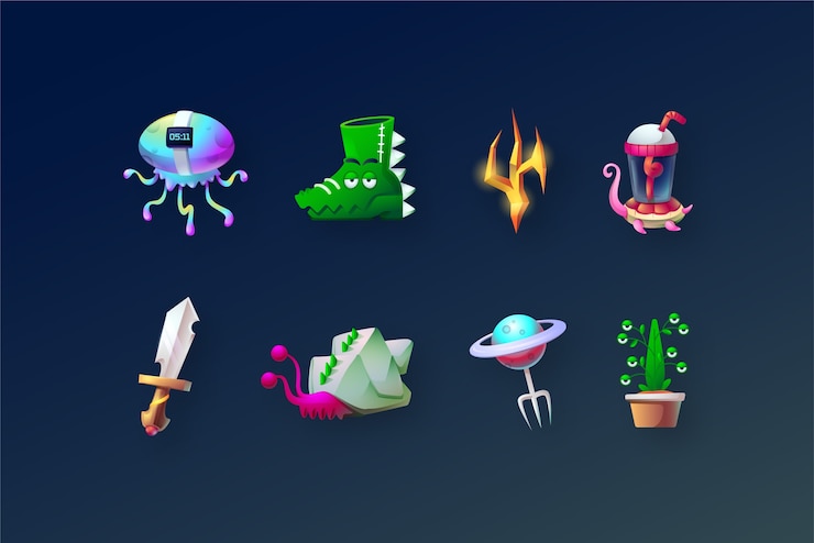 Gratis Vector verzameling van videogame-elementen met kleurovergang
