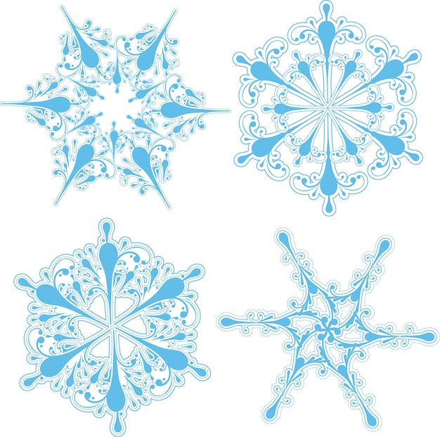 Verzameling van vier gedetailleerde sneeuwvlokontwerpen