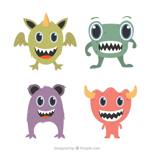Verzameling van vier grappige monsters
