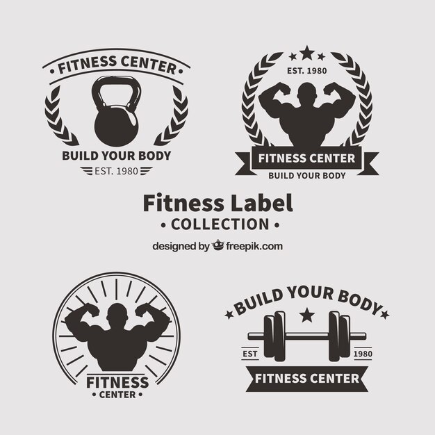 Verzameling van vier vintage fitness-labels