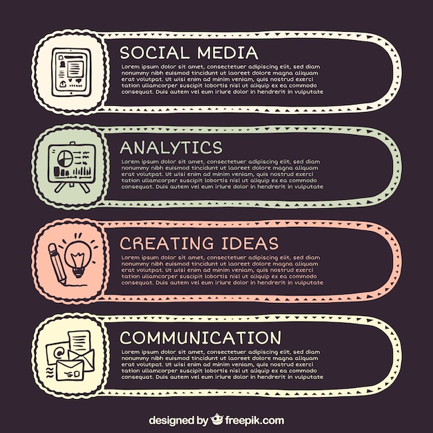 Verzameling van vijf decoratieve infographic banners in hand getekende stijl