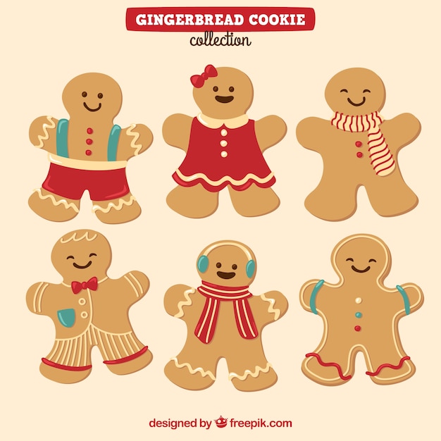 Verzameling van zes gingerbread man cookies