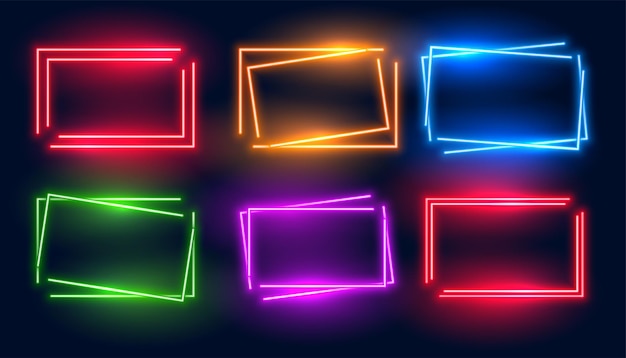 Gratis vector verzameling van zes glanzende neon frame met lege ruimte vector