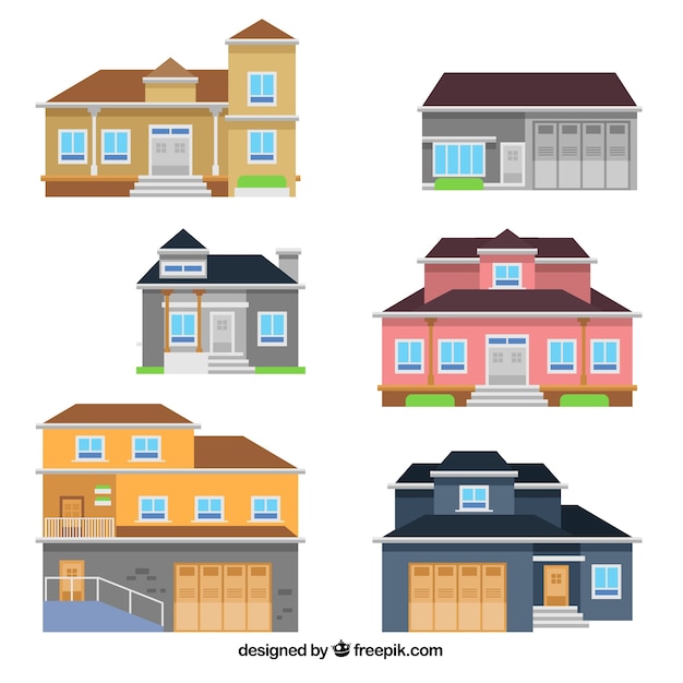 Gratis vector verzameling van zes realistische huizen