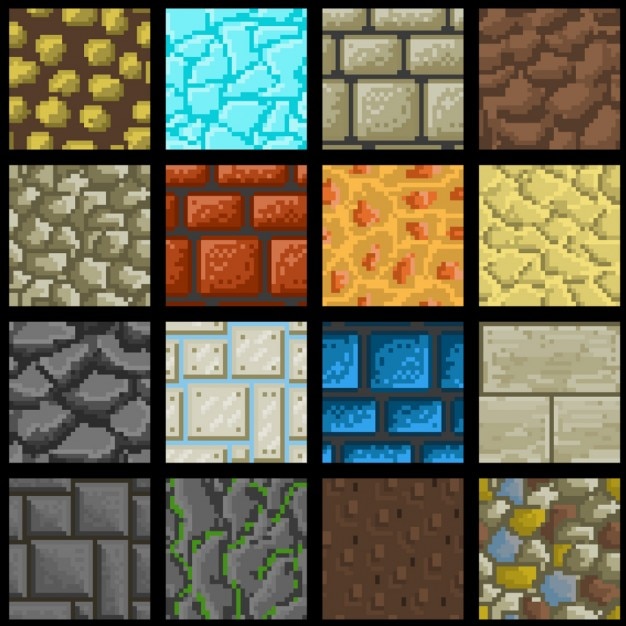 Verzameling van zestien naadloze vector pixel grond textures