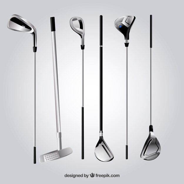 Verzameling van zilveren golfclubs