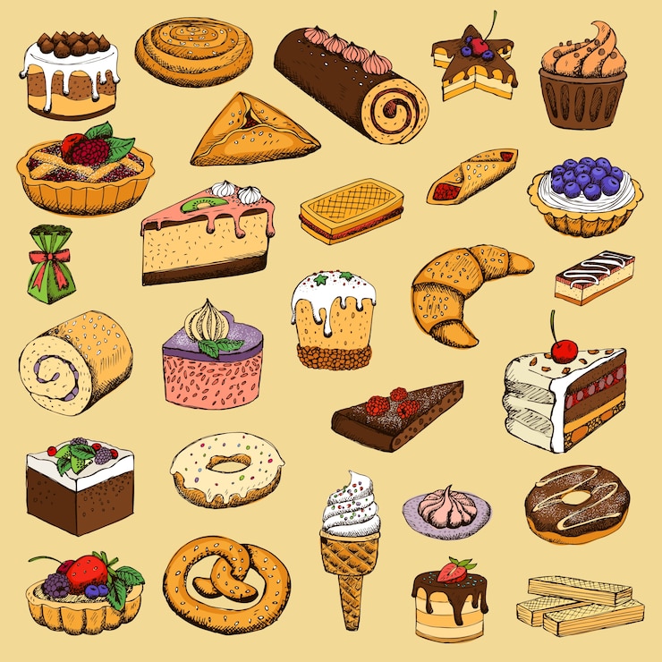Gratis Vector verzameling van zoete gebakjes