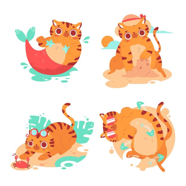 Verzameling van zomerkitty-stickers