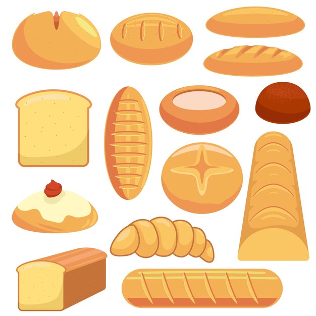 Verzameling vector plat verschillende brood illustratie