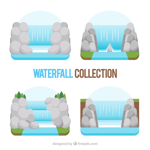 Gratis vector verzameling watervallen in vlakke stijl