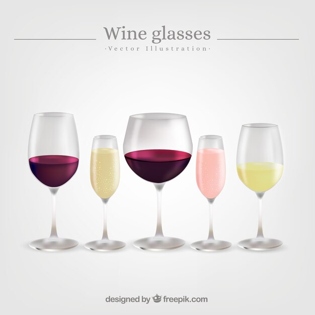 Verzameling wijnglazen in realistische stijl