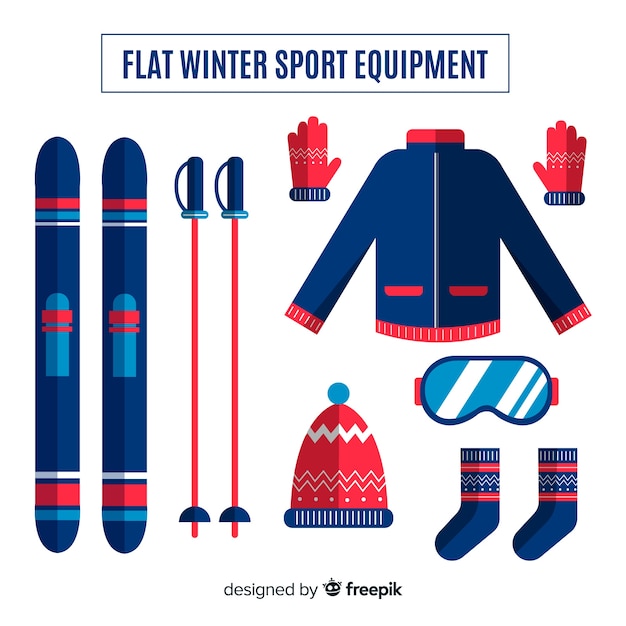 Verzameling wintersportuitrusting