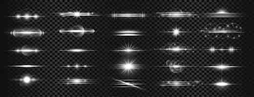 Gratis vector verzameling zilveren lichtstralen op de achtergrond met een lichteffectvector