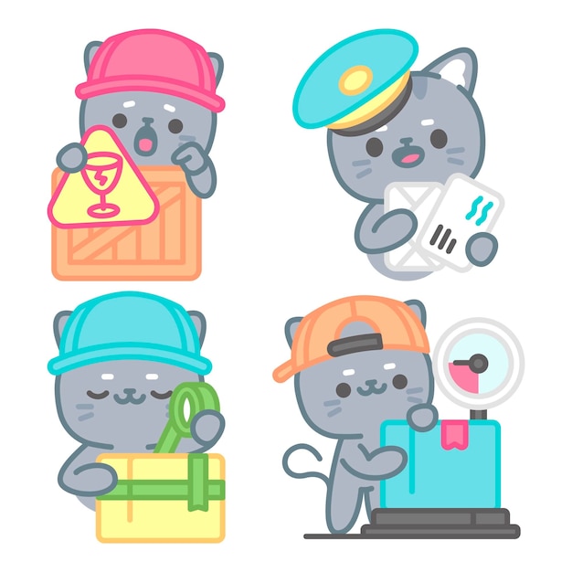 Gratis vector verzend- en bezorgstickers verzamelen met kimchi de hamster