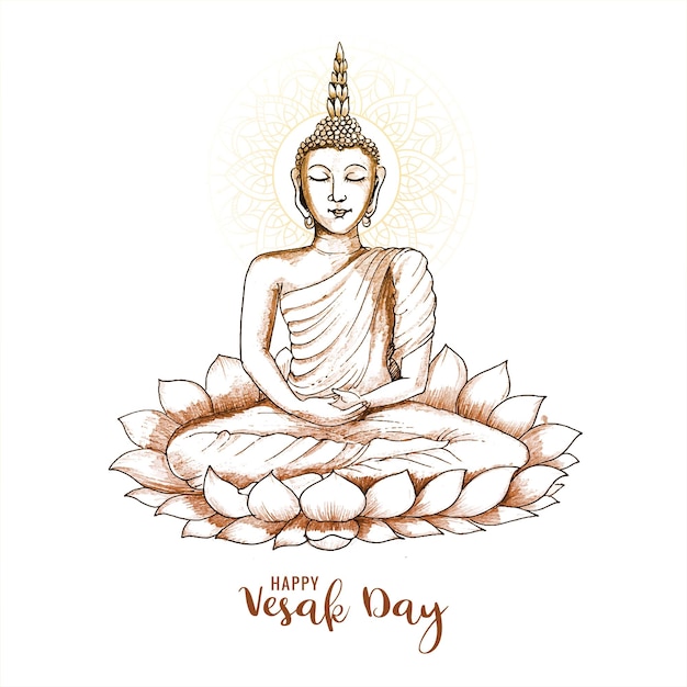 Gratis vector vesak-dag traditioneel budha-schetskaartontwerp