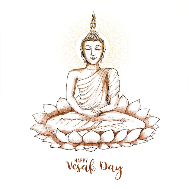 Vesak-dag traditioneel budha-schetskaartontwerp